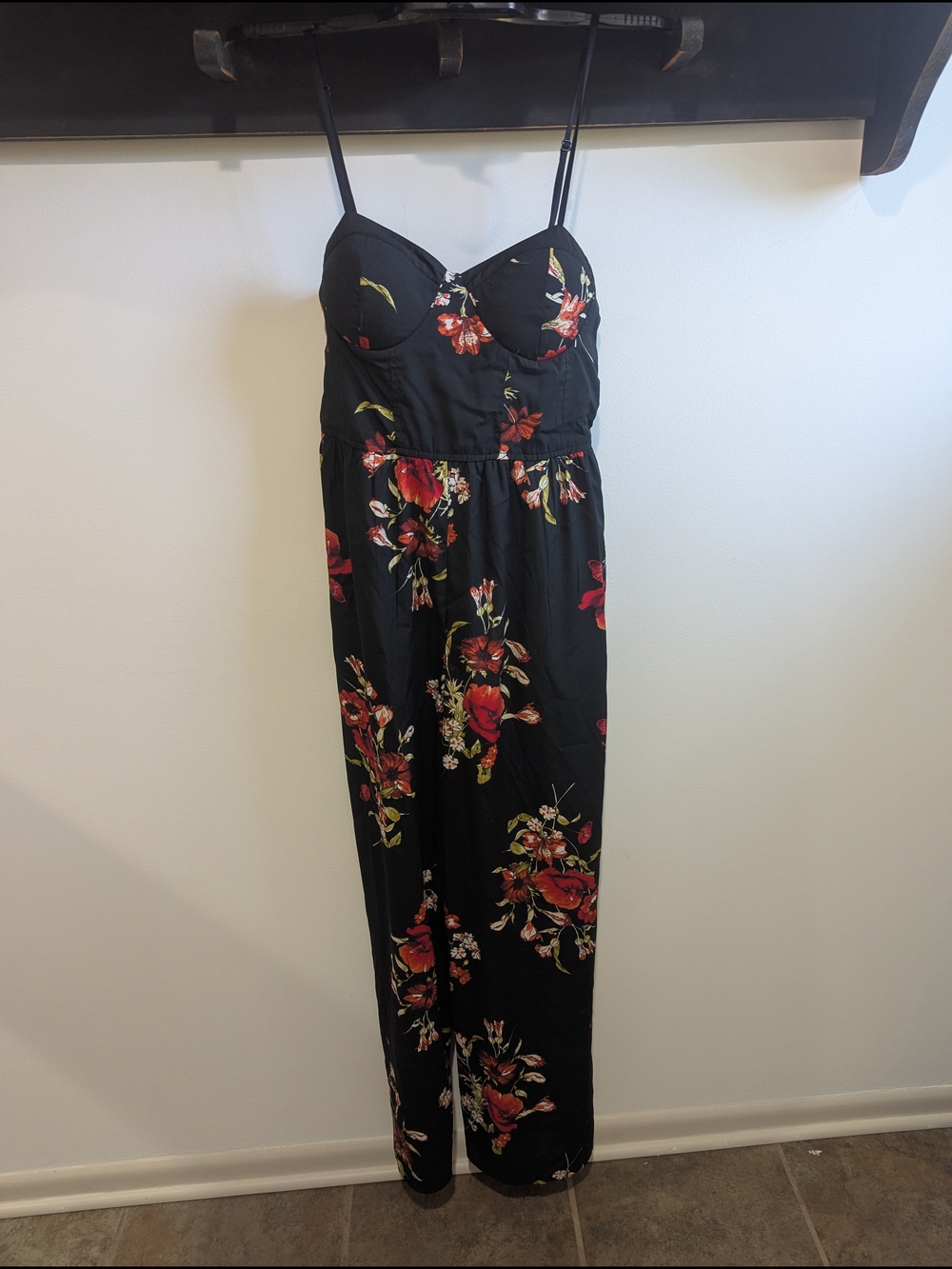 Floral Black Spaghetti-Strap Maxi Dress